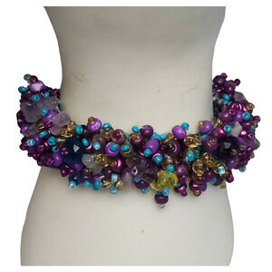 Vtg Handwoven Semi Precious Stone Seed Bead  Adjustable Bracelet